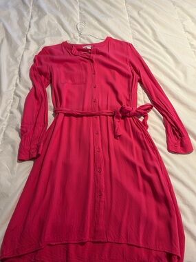 Amazon Essentials Hot Pink Long-Sleeve Button-Front Dress with Belt